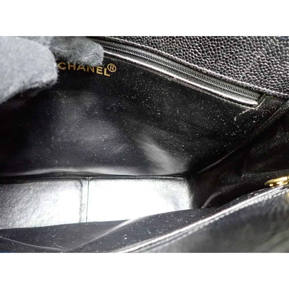 Chanel Caviar Vintage Tote Bag Quilted CC Turnlock Black/Gold Matelasse XL Logo - Picture 7 of 16